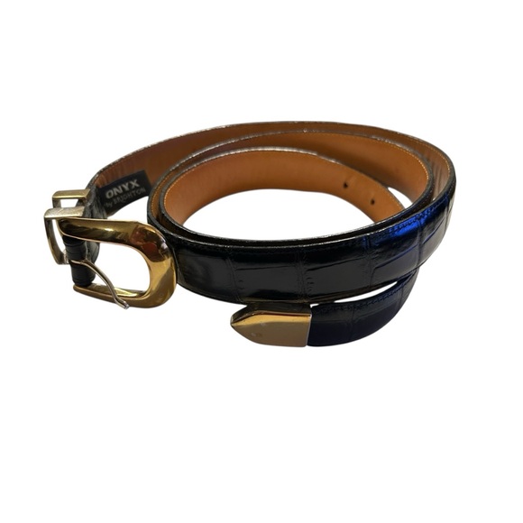 Onyx by Brighton Black Croc Embossed Leather Belt 2X - Picture 3 of 8